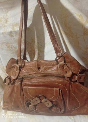 Кожанная коричневая вместительная сумка натуральная кожа