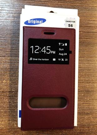 Чехол-книжка на телефон Samsung S6 бордового цвета