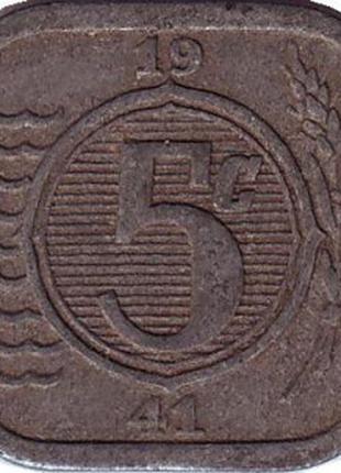 Монета 5 центов. 1941,42 год, Нидерланды. . (Цинк).