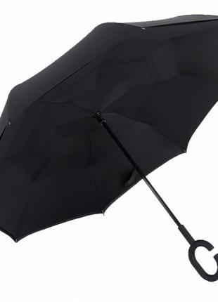 Зонт Lesko Up-Brella Чёрный прочный с удлиненной ручкой и плот...