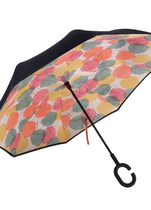Жіноча парасолька навпаки Lesko Up-Brella Кленовий лист зворот...