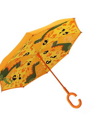 Детский зонт-наоборот Up-Brella Dinosaur World-Orange (динозав...