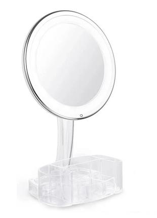 Зеркало с LED подсветкой и органайзером XH-086 (White) | Кругл...