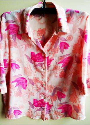 Сорочка жіноча блуза з квітами під шифон в рожевому кольорі жі...