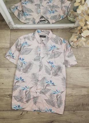 Фирменная стильная натуральная рубашка тропический принт prima...