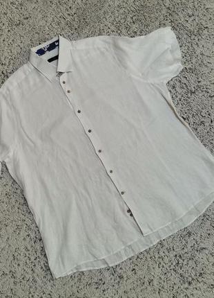 Белая льняная рубашка , лен 100%, короткий рукав