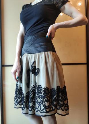 Сетчатая юбка в складку нарядная  фатин кружевная аппликация