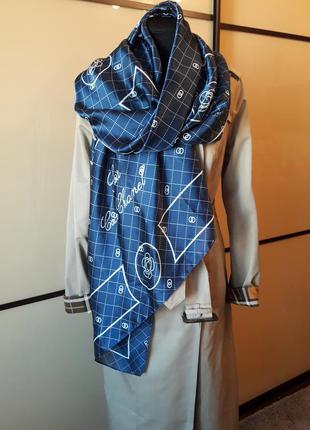 Шикарный темно синий шелк платок принт шаль палантин шарф
