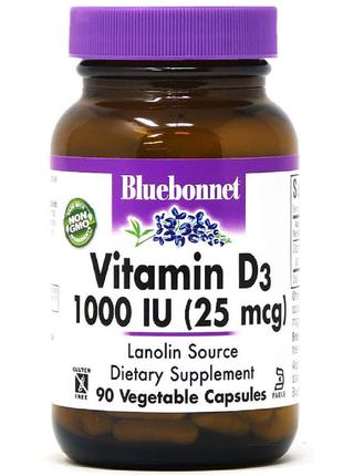 Витамин D3 1000IU, Bluebonnet Nutrition, 90 вегетарианских капсул