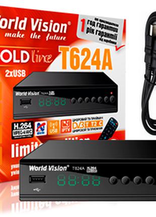 Т2 тюнер World Vision T624A + обучаемый пульт + HDMI кабель