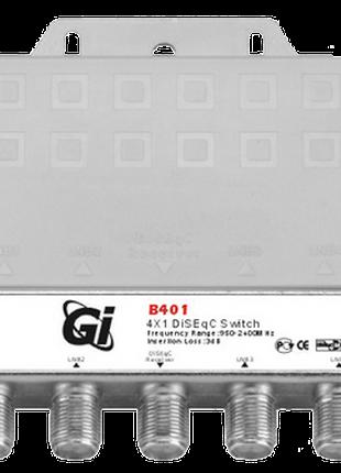 Комутатор DISEqC 4x1 зовнішній GI A401 (у брискозахищеному кож...