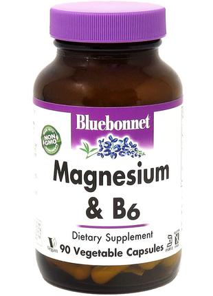 Магній + Вітамін В6, Bluebonnet Nutrition, 90 вегетаріанських ...