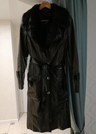 Weitral фирменное пальто-тренч: натуральная кожа, мех, подстёжка