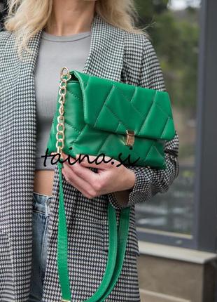 Женская сумка зеленая сумка стеганая сумка стеганый зеленый клатч