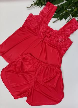 Роскошная красная с кружевом пижамка 8917 размер 50-52 хл-ххл