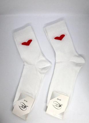 Женские белые носки с принтом сердечко  ⁇  хлопковые носки с с...