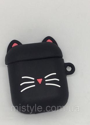 Силиконовый чехол Airpods 1 / 2 silicone case чёрный кот