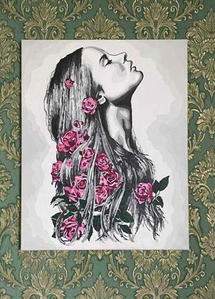 Картина портрет "девушка с цветами в волосах" 40×50