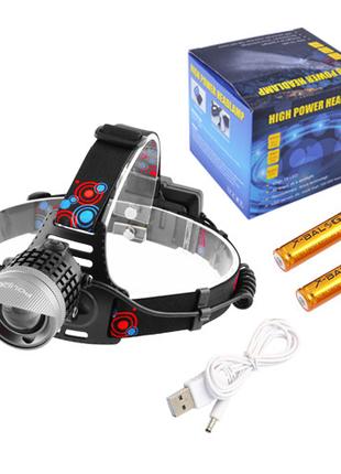 Фонарь налобный Police 2170-T6 (2x18650, ЗУ microUSB )
