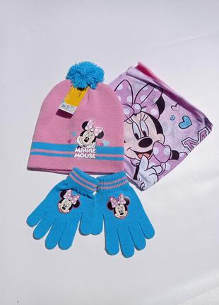 Disney. набір "minnie mouse" шапка, снуд , рукавички 3-6 років