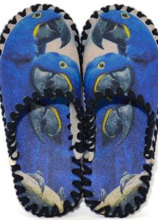 Женские фетровые тапочки "Попугаи", синие, р. 36-41, 23-26 см,...