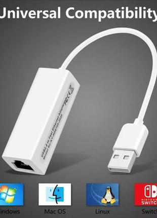 Внешний сетевой Ethernet адаптер USB2.0 LAN Plastic USB-A 15cm...