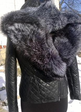 Куртка косуха из натуральной кожи и натуральным мехом чернобур...