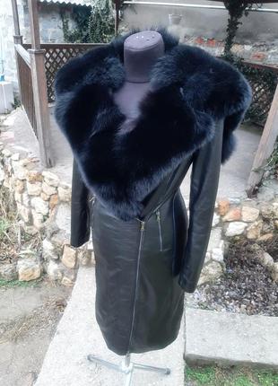 Куртка пальто из натуральной кожи и натуральным мехом финского...
