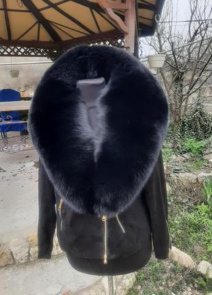 Куртка натуральный замш с воротником из натурального меха финс...
