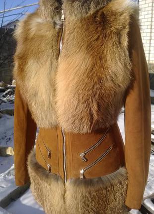 Шикарная теплая куртка из натурального меха лисы и натуральный...