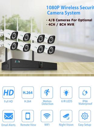 Zoohi система видеонаблюдения Wi-fi 4 камеры 1080P 2MP уличная