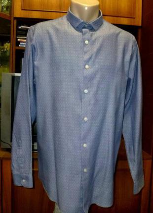 Брендовая мужская рубашка серая с узором с длинным рукавом