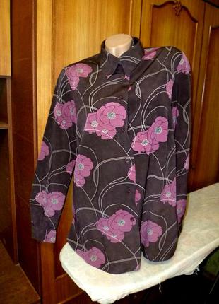 Брендовая красивая шелковая блузка блуза в цветах с длинным ру...