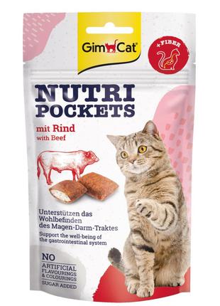 Вітамінні ласощі для кішок GimCat Nutri Pockets Яловичина та с...