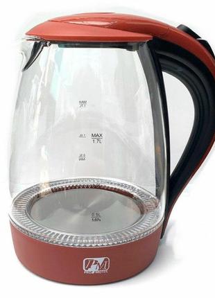 Чайник стеклянный PROMOTEC PM-810 Бордовый