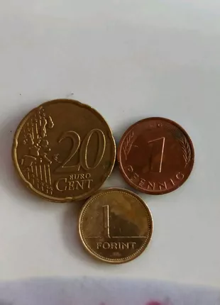 Монеты 1 pfenning 1978, 1 forint 2003, 20 euro cent 1999 RF