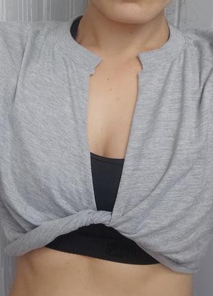 Серый женский  топ asоs укороченная футболка с переплетом
