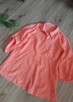Шикарная льняная розовая  рубашка большого размера, блуза, лет...