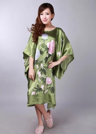Шелковое платье кимоно пионы