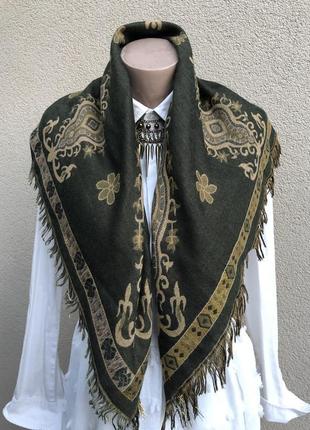 Тёплый платок,косынка с бахромой,двухсторонняя,шерсть,эксклюзив