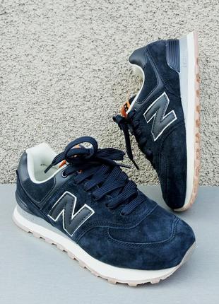 New balance 574 женские кроссовки нубук темно синие р 38