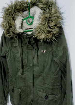 Hollister куртка парка женская зимняя на меху хаки размер s