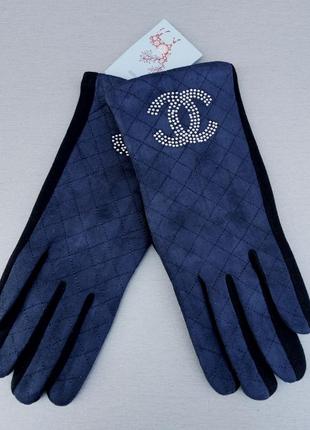 Перчатки женские брендовые теплые синие