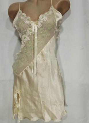 Пеньюар ночная рубашка женская атлас с кружевом шампань размер s