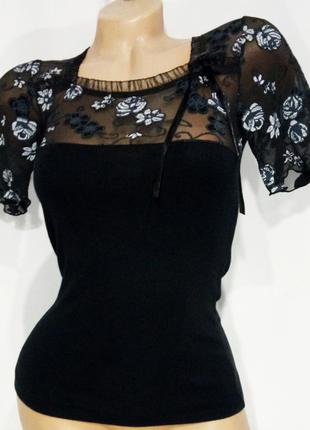 Блуза жіноча eldar gala з мереживом короткий рукав чорна