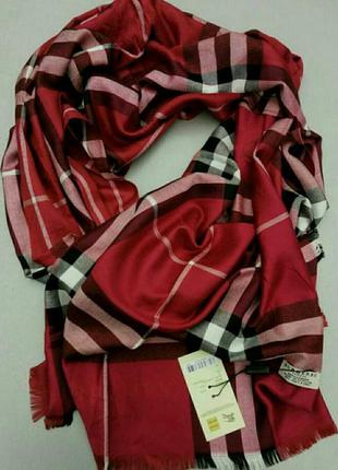 Burberry шарф женский кашемировый красно бордовый