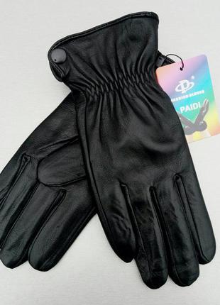 Перчатки мужские из натуральной кожи черные теплые