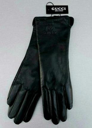 Gucci перчатки женские из мягкой натуральной кожи черные теплы...