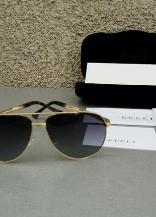 Gucci очки капли мужские солнцезащитные черные в золотой метал...