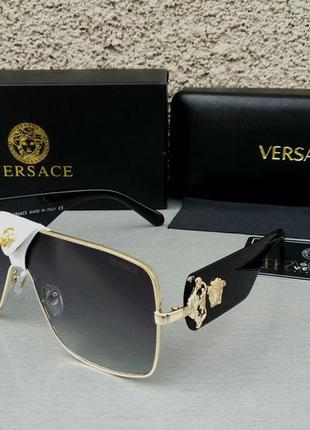 Versace очки женские солнцезащитные маска черные с золотом с г...